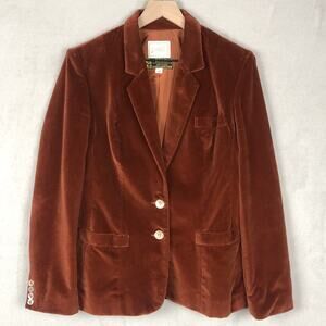 VTG 70s LORCH 100% Cotton Velvet Blazer Sz 14 Rust Red Brown Academia Lined 35"